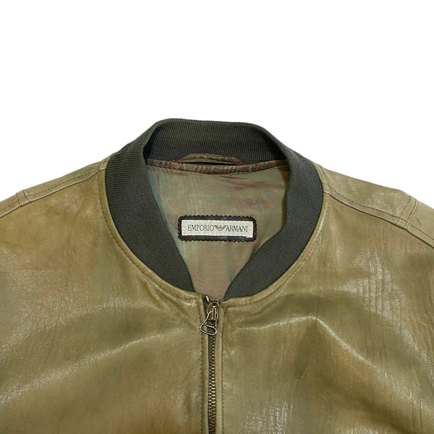 A/W 92 Emporio Armani Green Leather Jacket (L)