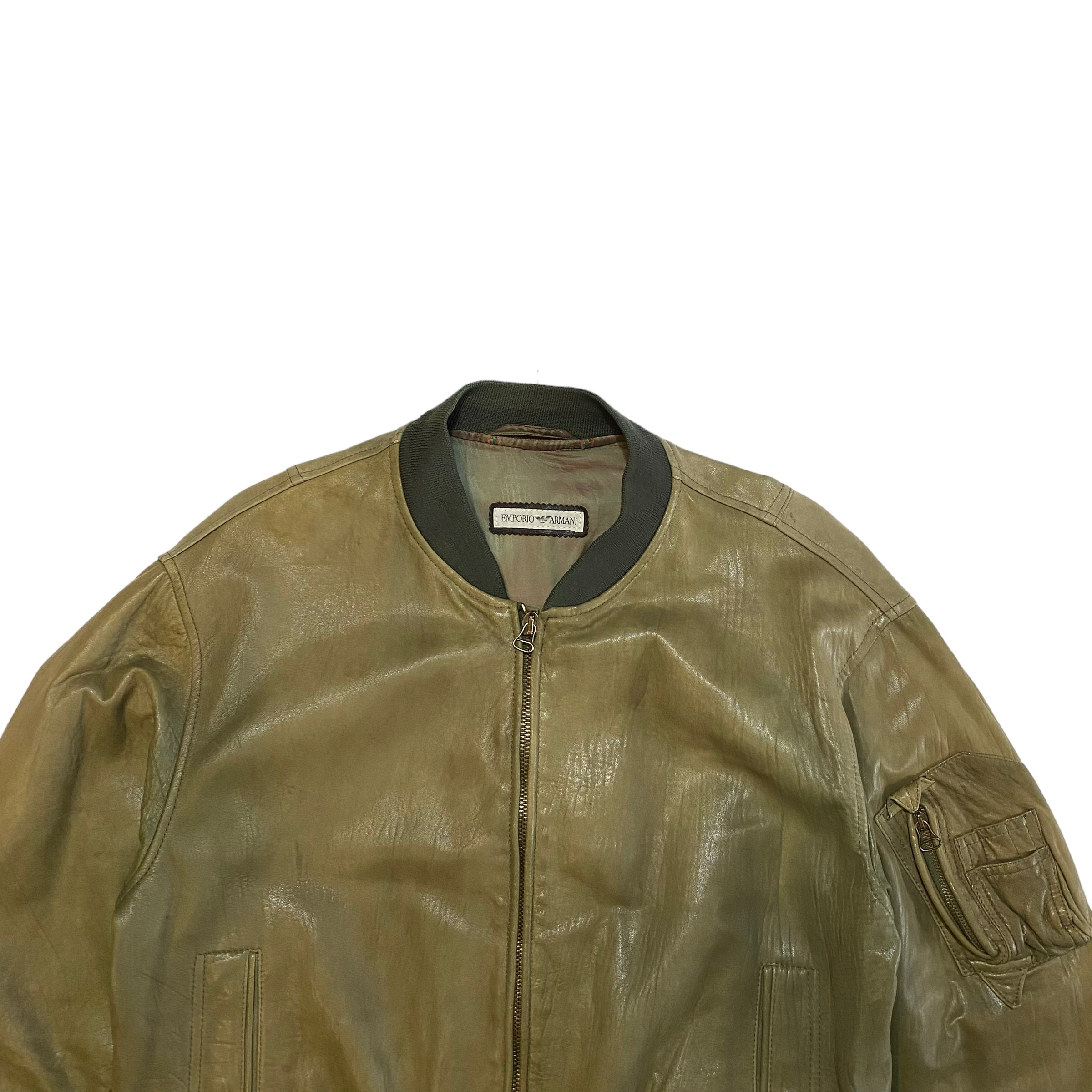 A/W 92 Emporio Armani Green Leather Jacket (L)